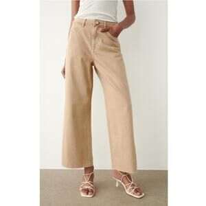 New ZARA Women's Camel High-Waist Wide Leg Cropped Jeans Size 8